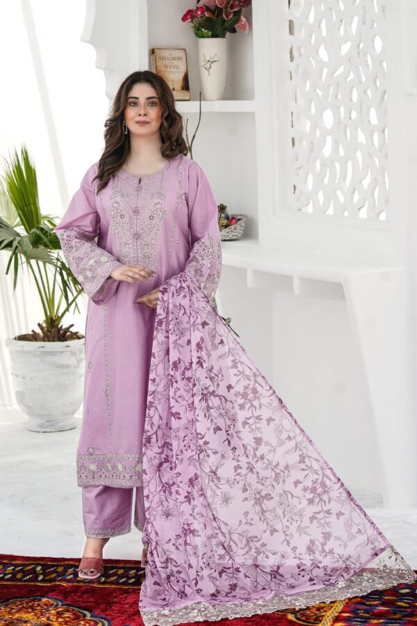 Blue Clue 3Pc - Embroidered Lawn dress