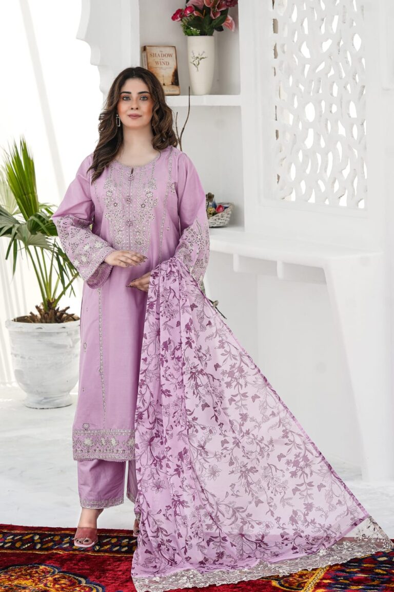 Blue Clue 3Pc - Embroidered Lawn dress